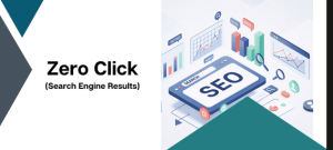 Zero-click searches concept on a laptop screen with digital search graphics, highlighting modern SEO and search engine trends.